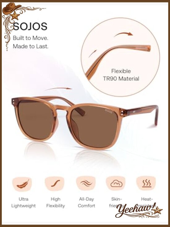 Unisex Rounded Square Polarized Sunglasses TR90 Frame UV400 Protection
